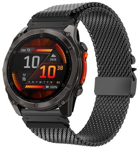Titan Armband für Garmin Fenix 8 51mm, Neues Design-Verschluss 26mm Quick Fit Milanaise Armand für Garmin Fenix 7x/7x Pro/6x/6x Pro/5x/5x Plus/3/3 HR, Enduro 2, Instinct 2X, Epix Pro 51mm, Descent MK1