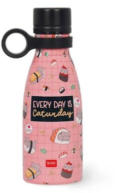 Legami - Botella térmica Vacuum Bottle Hot & Cold Mini, Sushi Cat, ligera y resistente, cierre hermético, asa de silicona extraíble, de acero inoxidable, capacidad 300 ml