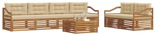 vidaXL Outdoor-Sofagarnitur mit Kissen 7 pcs Natur und Beige, Garten-Sofa, modernes Ecksofa, langlebiger Lounge, Terrasse, Bequeme Sitzgruppe für Entspannung