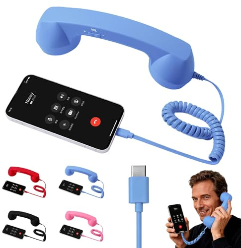 Retro-Telefonhörer für iPhone und Android, 2026 Typ-C-Empfänger mit Mikrofon und Lautsprecher, Blau
