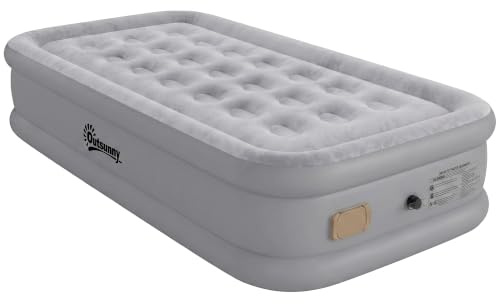 Outsunny Luftmatratze 1 Person Selbstaufblasend Luftbett 190x97x39cm 200kg | mit Integrierter Luftpumpe in 3 Minuten Komfortable Beflockte Oberfläche, Aufblasbare Matratze Wasserdicht Camping Gästebett