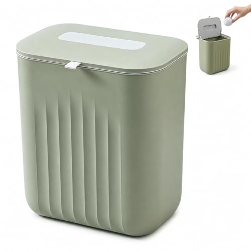 11L Hanging Trash Bin with Lid, Wall Mounted Compost Kitchen Bin | Plastic, Dustbin Bins with Lid for Under Counter Under Sink Cupboard Door Cabinet Camping Bathroom Bedroom