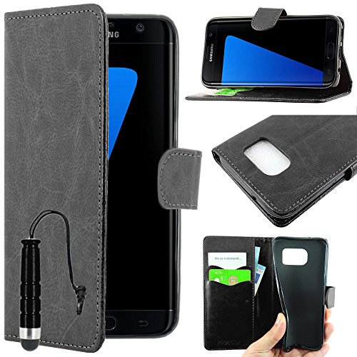 ebestStar - kompatibel mit Samsung Galaxy S7 Edge Hülle SM-G935F G935 Kunstleder Wallet Case Handyhülle [PU Leder], Kartenfächern, Standfunktion + Mini Stift, Schwarz [Phone: 150.9x72.6x7.7mm, 5.5'']