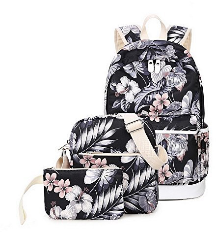 Acmebon Sac à dos décole fashion pour filles, Sac à dos Casual pour ordinateur portable - Ensemble de 3 pièces pour femmes Floral
