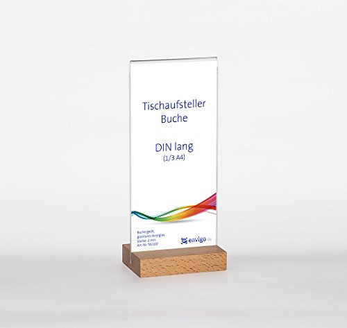 Tischaufsteller Holz (Buche geölt) mit glasklarem Acrylglas-Einschub für DIN lang