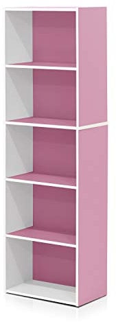 Furinno Luder libreria a ripiani aperti a colori reversibili a 5 livelli, Bianco/rosa