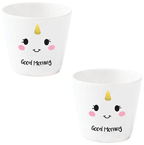 Eierbecher Set lustig Einhorn weiß Porzellan mit Gesicht *Happy* 2 Stück im Geschenk Karton