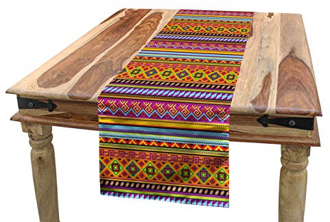 ABAKUHAUS Mexikaner Tischläufer, Folk Vintage-Geometric, Esszimmer Küche Rechteckiger Dekorativer Tischläufer, 40 x 300 cm, Orange Magenta