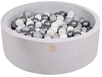 MEOWBABY Piscine À Balles 90X30cm/200 Balles ∅ 7Cm pour Bébé Enfant Bambin Jouets pour Les Tout-Petits Fabriqué de Jouet Rond Mousse Fabriqué en UE Gris Clair: Blanc/Gris/Blanc Perle/Argent