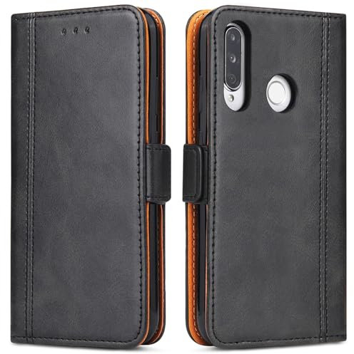 Bozon Handyhülle für Huawei P30 Lite, Lederhülle mit Kartenfächer, Schutzhülle mit Standfunktion, Klapphülle Tasche für Huawei P30 Lite (Schwarz)