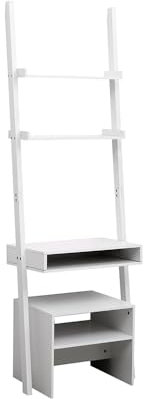 Home Source Desk Unit Home Office Shelving Storage with Stool Included, White, 3 Tier