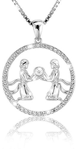 Elegante Damen Halskette Sternzeichen ZWILLINGE Kette aus 925 Silber mit glänzenden Kristallen aus der Kollektion SHINE inkl. einer edlen PAVEL’S Schmuckbox