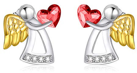 AOBOCO Schutzengel Ohrringe Mädchen Kinder 925 Sterling Silber Engel Ohrstecker, Taufgeschenke Kommunion Geschenke für Mädchen (Rot)