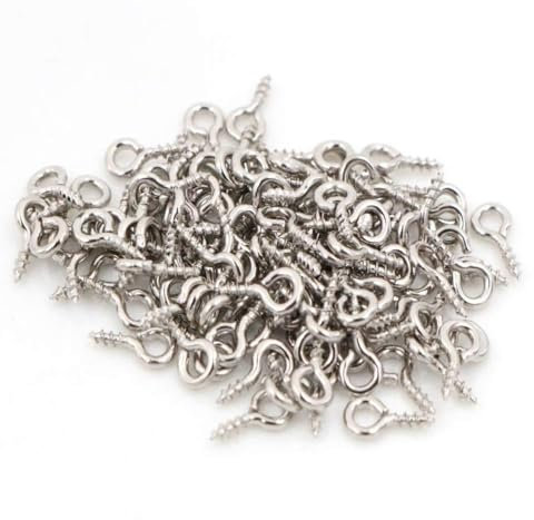 Vis 200pcs / Lot Vis Petit minuscule Mini Eye Pins Clous crochets Oeillets filetés 8 couleurs fermoirs crochets bricolage bijoux fabrication des accessoires Vis ( Color : Rhodium , Taille : 8x4 mm )