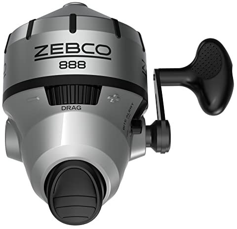 Zebco 888 Spincast Angelrolle, Größe 80, wechselbar Rechts- oder Linkshänder, integrierter Bissanzeiger, Übersetzung 2,6:1, vorgespult mit 11,3 kg Zebco Schnur, Silber