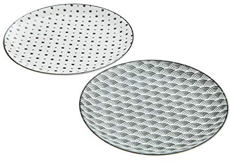 MAMEHA - Set di 2 piatti in porcellana giapponese, colore nero, bianco, Ø 23,8, altezza 2,5 cm