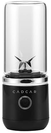 CADCAR Black Portable Mini Blender and Juicer with 380 ml Glass Jar, Stainless Steel Blending Blades, and Electric USB Rechargeable Base, Personal Fruit Smoothie and Shake Maker