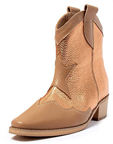 L37 HANDMADE SHOES Stivali da Cowboy, Scamosciata, Fodera in Pelle, Scarpe Fatte a Mano, Cielo Pieno di Stelle, Western Boot Donna, Marrone Chiaro Oro, 35 EU