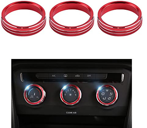 VDARK für Volkswagen Zubehör Rot AC Klimaanlage Schaltknopf Abdeckungen Metall Aufkleber Aufkleber Kappen für VW CC Tiguan Passat T-ROC 3 Stück
