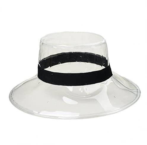 Vepoty Klarer Eimerhut, Transparente PVC -regenkappe Sommer Breitem Hut Strandhut Für Wandernwegs Schwarz