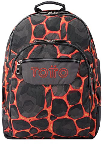 TOTTO - Mochila Escolar, Modelo Crayoles, Capacidad 20 L, Neceser Extraíble y Bolsa Calzado, Bolsillo para Botella, Espaldar Ergonómico con Flujo de Aire, Resistente, Estampado Rocas