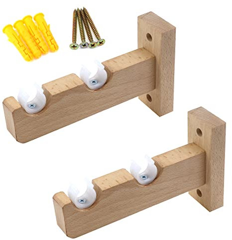 KUMGROT 2 soportes de cortina de ventana, soporte de barra de cortina de madera, soporte de barra de cortina doble resistente para cocina, dormitorio, sala de estar, barra de cortina