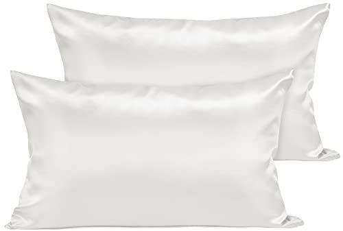 Joyhabit Luxus Satin Seiden Kissenbezug 40x80 cm, Beige, 2er Set Superweicher & Glatter Kopfkissenbezug, Hautschützend für Tiefen Schlaf