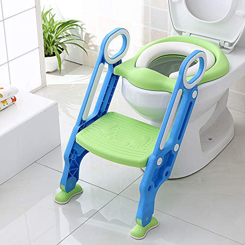 OHMG Siège de toilettes pour enfants avec marchepied et poignée, Pliable et réglable réducteur toilette enfant avec marche, pour fille et garçon