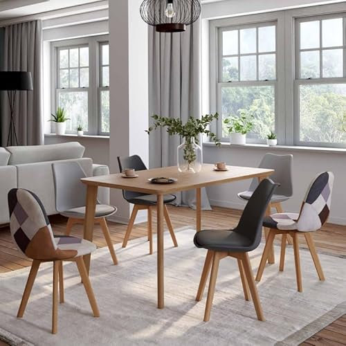 IDMarket - Lot de 6 chaises scandinaves SARA Gris foncé x2, Gris Clair x2 et patchworks Marron x2