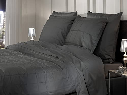 Heckett & Lane Mako-Satin Bettwäsche 155x220 Diamante Classic Anthrazit Karo Uni