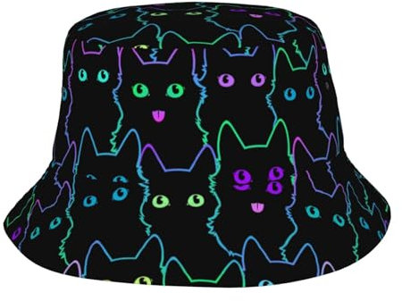 Psychedelic Skulls Bucket Hat Fisherman Cap for Women Men, Trippy Art Casual Travel Beach Sun Hats for Summer, Psychedelische Katze