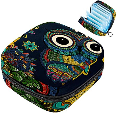 Damenbinden Aufbewahrungstasche Menstruationstasse Tasche Mädchen Reise Große Kapazität Make-up Damenbinden Organizer, High Eyes Eule Blumen