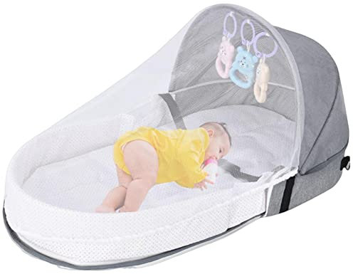 Anloximt Foldable Bassinet - Breathable Travel Bassinet Portable Bassinets with Toys and Net | Toddler Travel Bassinet Foldable Small Travel Crib For Newborns