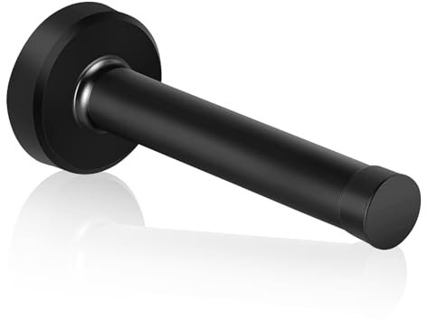 TOKPLNU Door Stoppers, 5Inch Long Door Stopper Heavy Duty Wall Mounted Door Stop Stainless Steel Black Door Stoppers for Skirtings, Chrome Door Stop with Sound Dampening Rubber Buffer for Wall, 1Pack