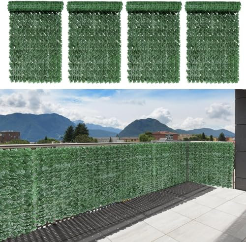 YUNYODA Artificial Ivy Fence Screen, Fence Screening Trellis with Artificial Leaves, Artificial Ivy Leaf Hedge Fence, UV Resistant Privacy Screening for Balcony Garden Outdoor Wall Decor 1x3m, 4PCS