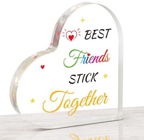 HONMOK Best Friend Gift, Friendship Gifts for Women, Bestie Gifts, Birthday Gifts for Best Friend Female, Thank You Gifts, Best Friends Stick Together Acrylic Plaque Keepsake Gift & Present