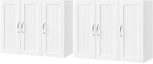 Yaheetech Lot de 2 Armoires Salle de Bains Murale, Meuble WC Suspendu, Etagère Hauteur Réglable, 3 Portes, Charnière Hydraulique, Toilette/Cuisine/Salon Blanc, 75 × 31 × 60 cm