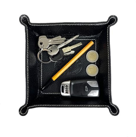 FrasiBags Bandeja Vaciabolsillos de Piel Made in Italy, Vaciabolsillos Recibidor para Llaves, Vacia Bolsillos de Cuero, Bandeja Porta Objetos Quadrada (Negro)