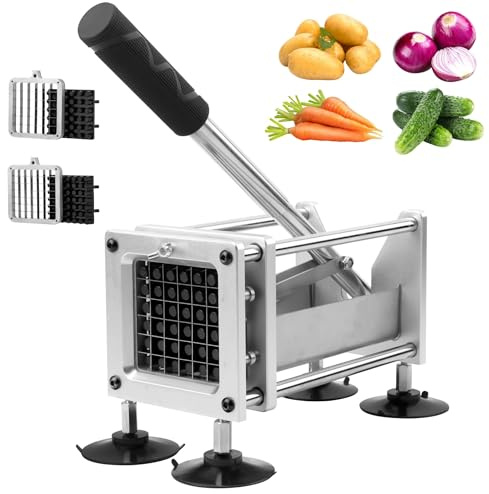 Coupe-frites professionnel en acier inoxydable avec lames de 1/2 et 3/8, idéal pour pommes de terre, carottes, concombres
