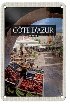 FEMER Blechschild Reise 12x18cm Cote d'azur France Obstmarkt Cafe Dekoration