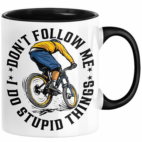 Mountainbike Tasse Geschenk für Mountainbiker Männer Geschenkidee MTB Mountainbike Berge MTB Don't Follow Me I Do Stupid Things Kaffee-Becher (Schwarz)