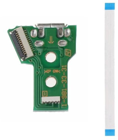 JDS-040 | JDM-040 Micro USB Power Charger Port PCB Module & 12 Pin Flex Ribbon, Compatible with Sony Playstation 4 (PS4) controllers