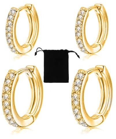 LICHUANUK 2 Paare Silber Creolen für Frauen - Titan Stahl Mit Zirkonia, Gold Sleeper Knorpel (6/8mm)