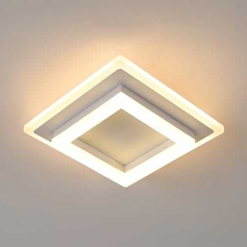 SENQIU Moderne Deckenleuchte Led, Quadratisch Design Deckenlampe aus Acryl, Deckenbeleuchtung Weiß 24W für Schlafzimmer, Wohnzimmer, Küche, Badezimmer, Warmweiß 3000K