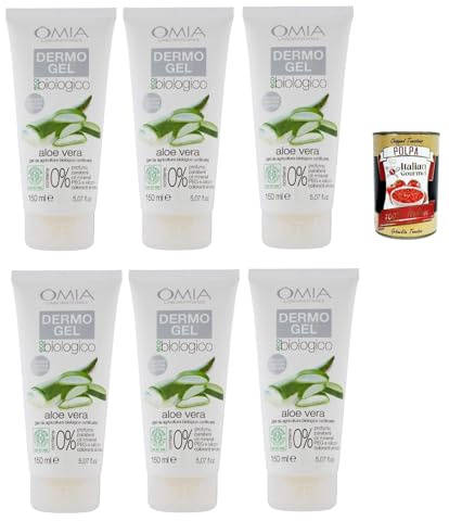 Omia Dermogel Lenitivo, Creme fur Gesicht und Körper mit Aloe,Ausgezeichnet für empfindliche, rot und gereizte Haut, 6x 150 ml + Italian Gourmet polpa 400g