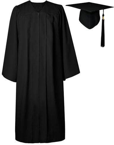 GraduatePro Abschluss Talar mit Hut Absolventen Robe Bachelor Uni Master Kostüm Geschenke Absolventen Akademischer Herren Damen Schwarz 45=XS