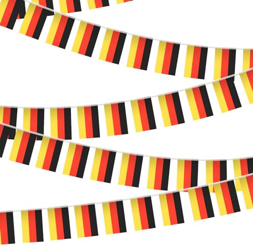 Flaggenkette 10M mit 30 Flaggen Wimpelkette Outdoor Deutschland Wimpelkette Flag Chain Deutschland Girlande Gartendekoration Feierdekoration für Nationalfeiertag Fußballspiel Geschenk für Fußballfans
