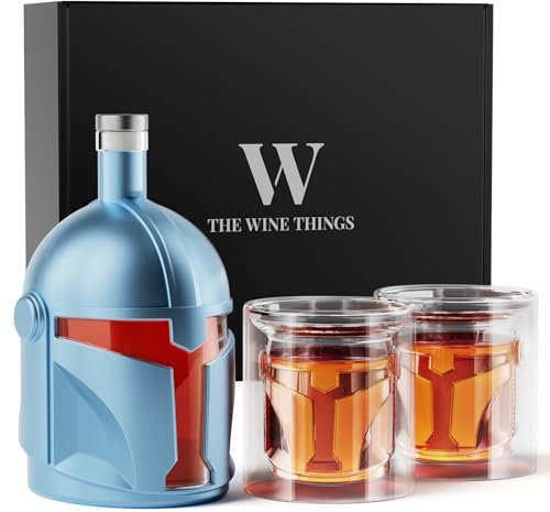 Galaxy Whiskey Dekanter Set für Männer, 963.9 g Dekanter mit zwei Gläsern, handgefertigtes Glasdekanter-Set mit einzigartigem Helmdesign, Geschenk für Männer, Papa, cooles Trinkzubehör für Hausbar