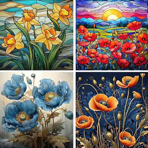 RICUVED 4Pcs 5D Diamond Painting Blumen Diamant Painting Bilder Diamond Art Erwachsene Landschaft Full DIY Diamant Kunst Malerei Stickerei Set Kreuzstich 30x30cm