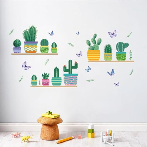 Potted Plant Wall Stickers Kids - Green Decal Butterfly Wallpaper Paste Tropical Flower Walls Sticker for Office Nursery Living Room Bedroom Kitchen Decor 0419